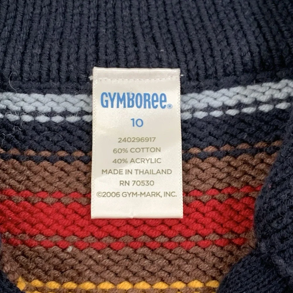 Gymboree Boys Size 10 Striped‎ Cotton Knit Sweater Multi-Color Quarter Zip EUC